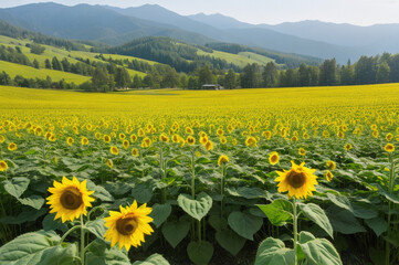 Fototapeta premium Sunflower field in in spring