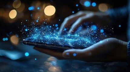 A businessman engages with his digital wallet through a mobile phone.