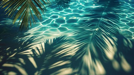 Fototapeta premium Relaxation by the shore with coconut leaves reflecting on the water.