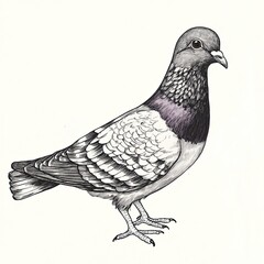 Decorative pigeon drawing, cute bird kid print
