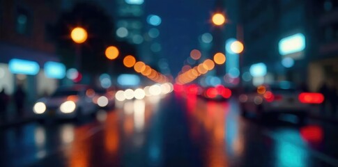 Fototapeta premium Abstract blurred city lights at night, perfect for website backgrounds needing a modern, dynamic, and slightly mysterious feel Ideal for tech, travel, or urban-themed websites , skyline, motion