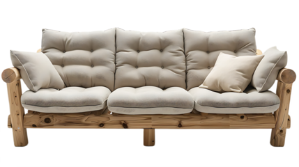 Country style three-seater sofa design isolated on transparent background