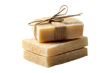 Homemade soap and natural bamboo loofah isolated on transparent background
