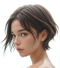 Close-up portrait of a wet-haired woman