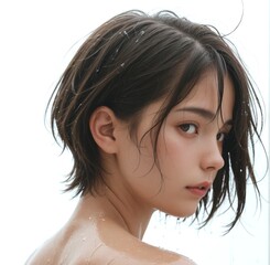 Close-up portrait of a wet-haired woman