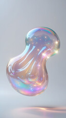 Soap Bubble in Surreal Light: A captivating iridescent soap bubble floats delicately, reflecting a kaleidoscope of colors and shapes, casting soft shadows. 