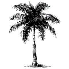 Palm tree vector black and white illustration