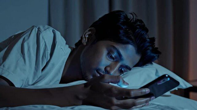 A person sleeping peacefully under a blue blanket in a dimly lit room. Ideal for themes of rest and calm.