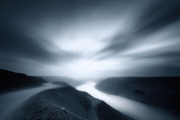 dark open pit mine in china under dramatic storm clouds emphasizing climate extremes