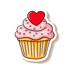 pink frosted cupcake cartoon flat sticker

