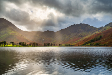Beautiful morning view of Buttermere lake and Haystacks in the Lake District. England
