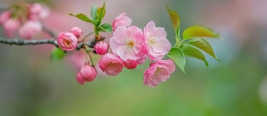 Obraz premium Beautiful flowering Japanese cherry - Sakura. Background with flowers on a spring day