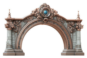 Naklejka premium Ornate architectural archway with detailed carvings a decorative entrance element isolated on white background