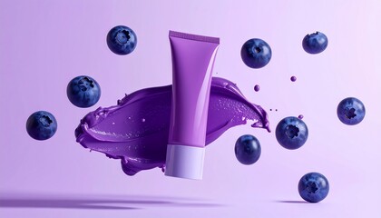 Fototapeta premium Purple Cream and Blueberry on Purple Background