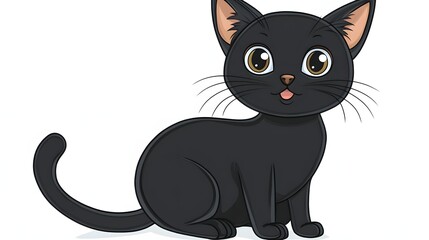 Cute black cartoon cat illustration against a white background.