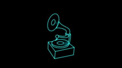 Elegant animation of a glowing gramophone outline in gold and blue