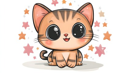 Fototapeta premium Adorable cartoon cat surrounded by stars.