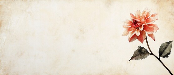 A delicate pink flower with a single stem and leaves,  displayed on a textured background