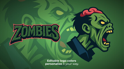 Screaming Zombie Mascot Logo – Undead Green Head with Exposed Brain Vector for E-Sport, Horror and Survival Gaming Teams

