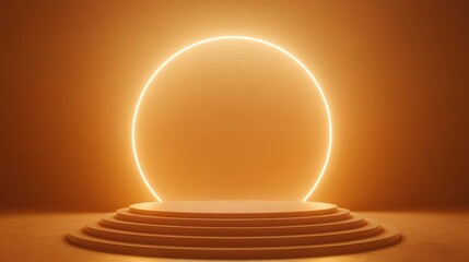 Empty Stage Podium with Neon Circle Light