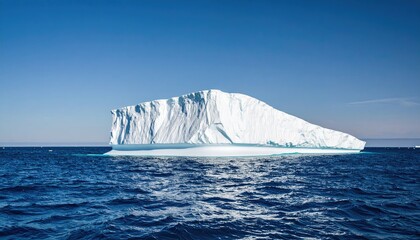 Arctic iceberg shelf with deep blue water and crisp horizon