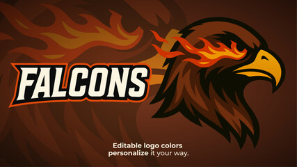 Flaming Falcon Mascot Logo – Fierce Falcon Head with Fire Eyes Vector for E-Sport and Tactical Gaming Teams
