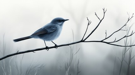 Fototapeta premium Misty Morning Bird on Branch