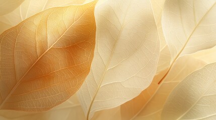 Ephemeral autumn: Delicate leaves softly illuminated in a golden, natural light