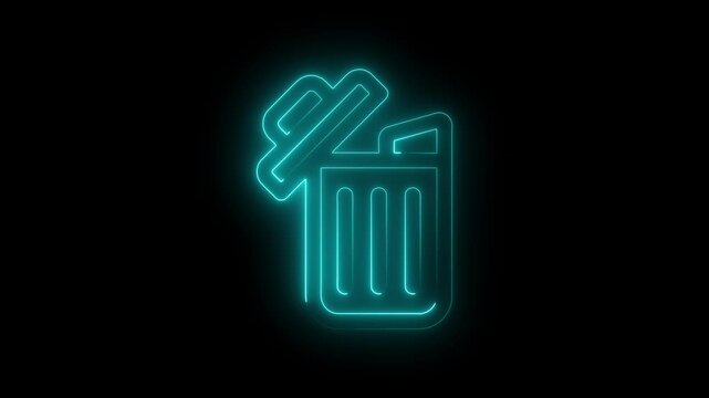 Glowing neon  delete icon, animation on black  background 4k video motion graphic