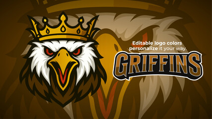 Royal Griffin Mascot Logo – Crowned Mythical Eagle Lion Head Vector for E-Sport and Fantasy Gaming Teams
