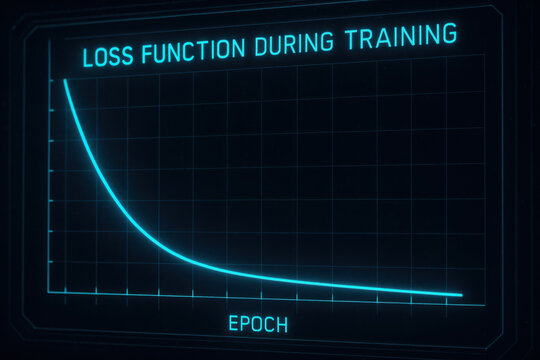Loss function during training graph shows decreasing curve over epochs representing improvement computer engineering model accuracy and learning