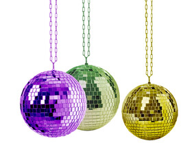 Different shiny disco balls on white background