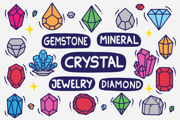 set of gemstones doodle with color good for background, wallpaper, element design, icon, etc