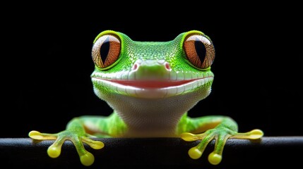 Captivating close-up of a bright green tree frog with striking eye detail