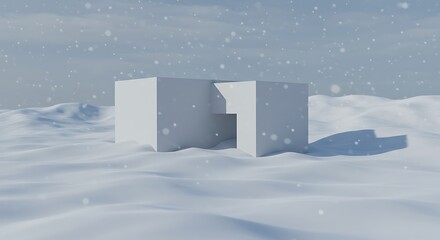 Winter's Embrace: Minimalist 3D Render of a Snowy Shelter AI Generated