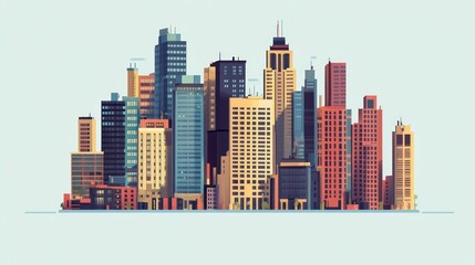 Fototapeta premium Geometric city landscape with various building heights against light backdrop