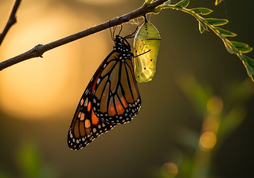 Golden Hour Emergence: Monarch Butterfly Metamorphosis