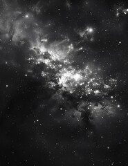 Obraz premium A starry night sky, dominated by a bright cluster of stars, creates a sense of depth and vastness in this timeless black and white image.