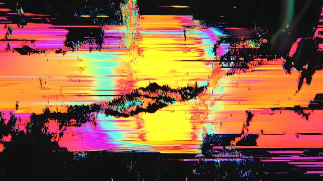 Abstract digital glitch art with vibrant color streaks.