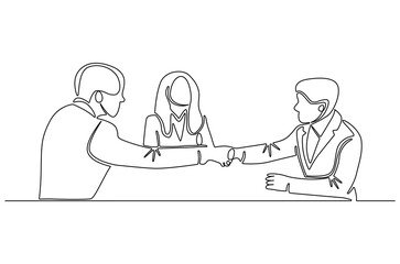 Continuous one line drawing of Business people do a negotiation. Single line drawing illustration of Business deal. Art of negotiation concept vector art. Doodle line illustration.