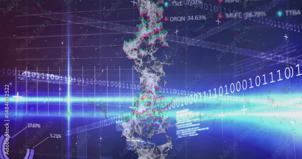 Aufkleber vertical network column glowing with data streams floating on blue grid, featuring 3d render nodes