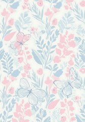 Serene Butterfly Meadow: Pastel Floral Pattern