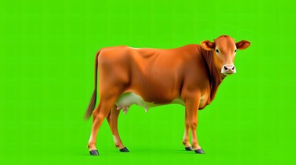 Brown Cow Standing on Vibrant Green Background – High Quality Image