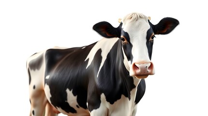 High-quality image of a Holstein cow with distinctive black and white markings, standing against a pure white background