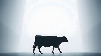 Silhouette of a Black Cow Standing on White Background