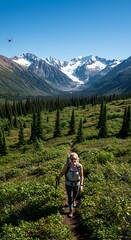 Obraz premium Glacier's Embrace: A Summer's Hike AI Generated