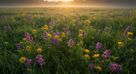 Sunrise Meadow Wildflowers, Vibrant Spring Bloom