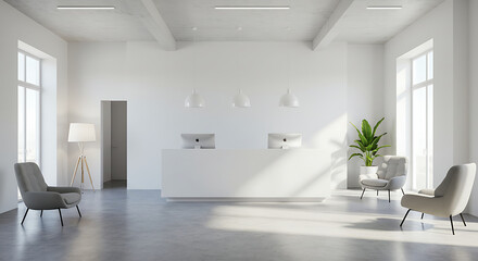 Fototapeta premium Modern Minimalist Reception Area, Bright Office Lobby