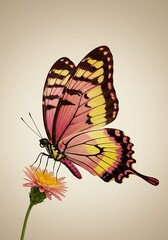 Pink & Gold Butterfly on Bloom: Delicate Digital Art
