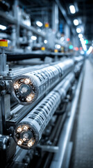 Fototapeta premium A close-up of a water purification membrane with an intricate design, crucial for wastewater recycling and filtration. The minimalistic, modern design is set against a bright tone with a blurred backg